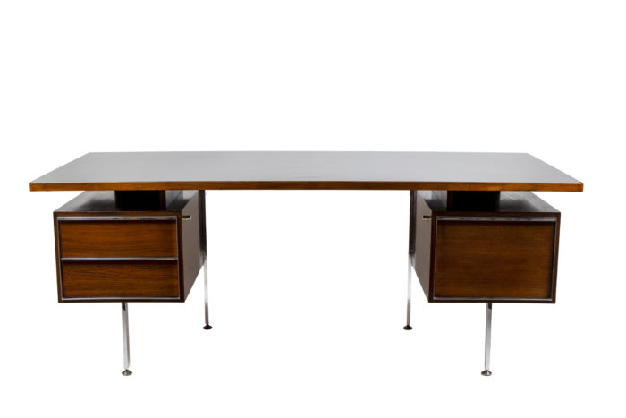 Desk in teak and chrome metal - face