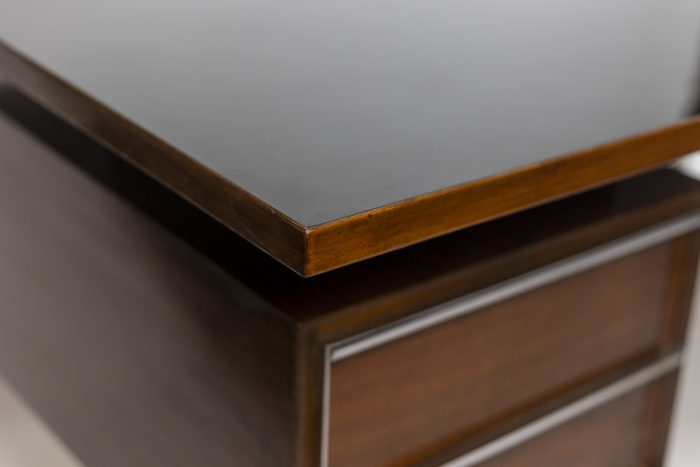 Desk in teak and chrome metal - tray and drawers