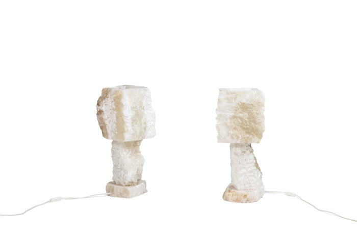 Pair of alabaster lamps, contemporary work - face
