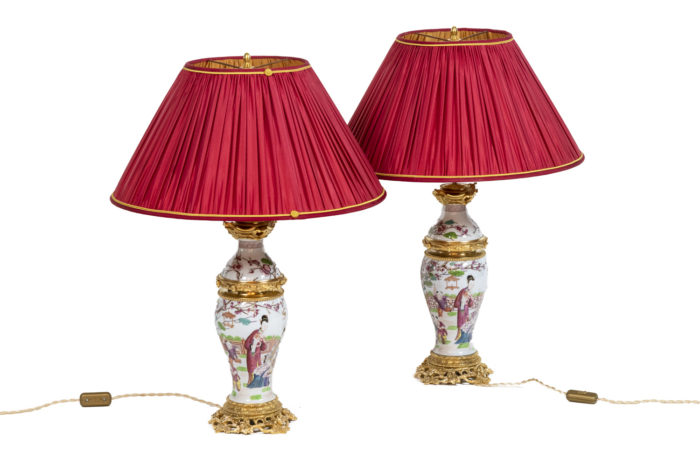 Paire de lampes en porcelaine Canton - face