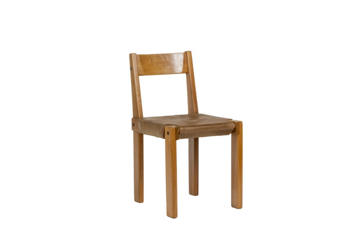 Pierre Chapo chaise en orme massif blond et cuir - 3:4