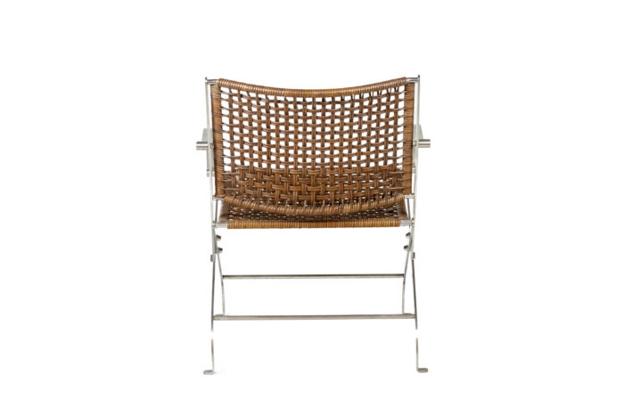 Paire de fauteuils en aluminium brossé et cuir - dos