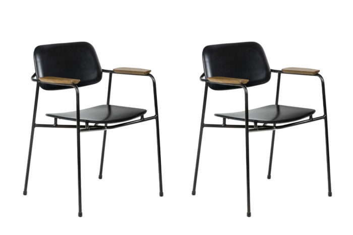 Paire de fauteuils en métal et cuir des années 1950 - la paire