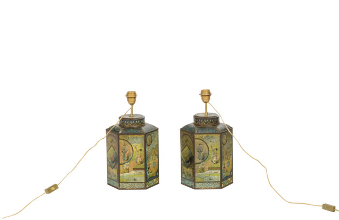Pair of tea canisters mounted as a lamp, circa 1880
