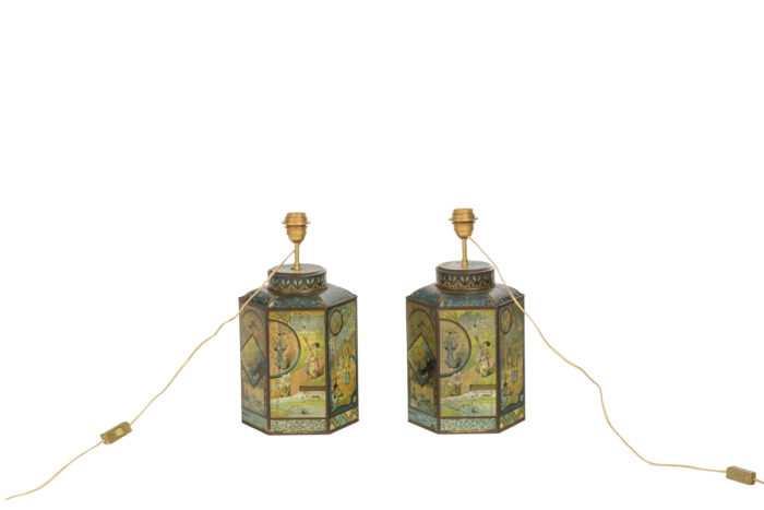 Pair of tea canisters mounted as a lamp, circa 1880