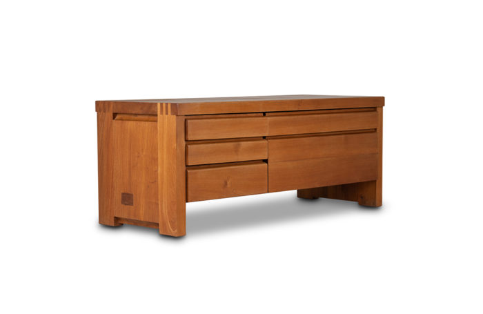 Low sideboard in natural elm by Pierre Chapo - 3/4