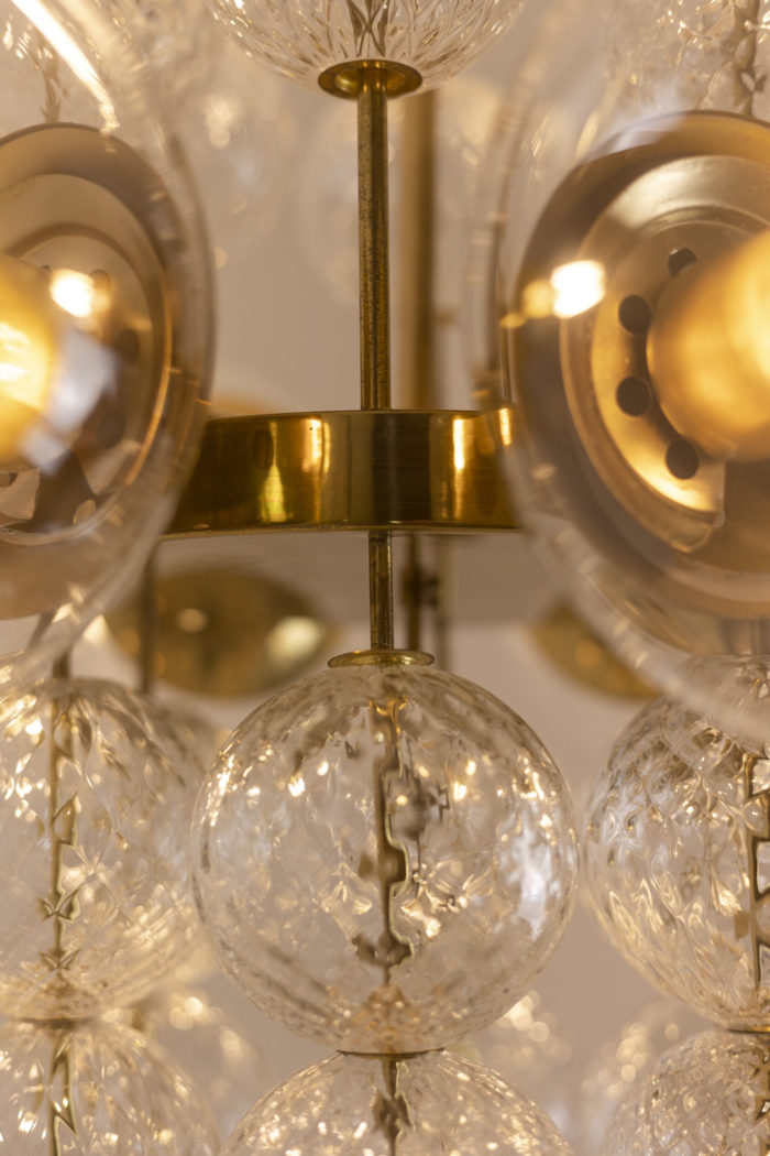 Chandelier in glden brass and blown glass, 1970s