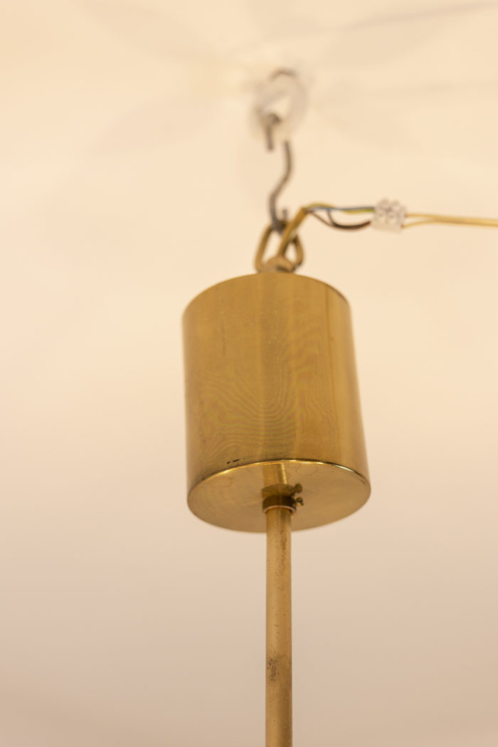 Chandelier in glden brass and blown glass, 1970s