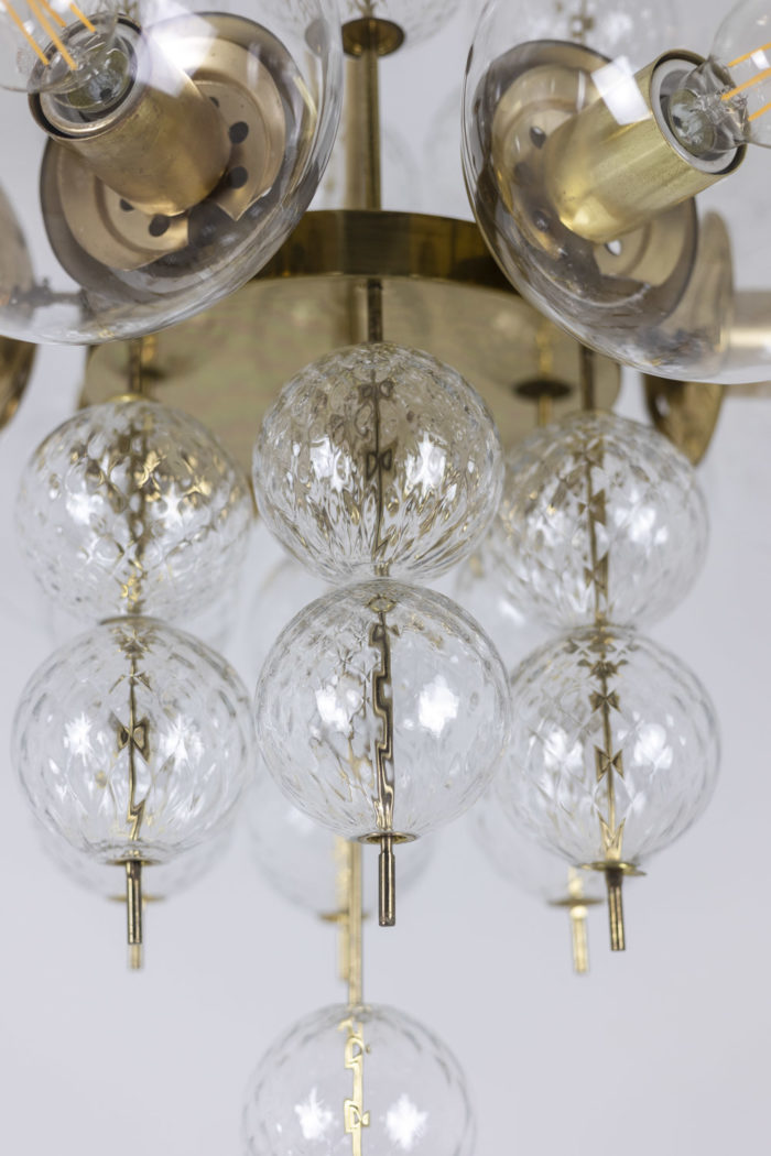 Chandelier in glden brass and blown glass, 1970s