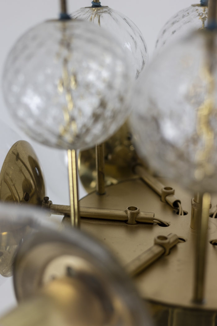 Chandelier in glden brass and blown glass, 1970s