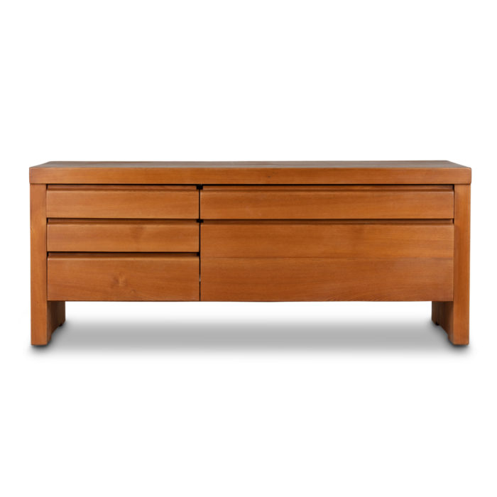 Low sideboard in natural elm by Pierre Chapo - face