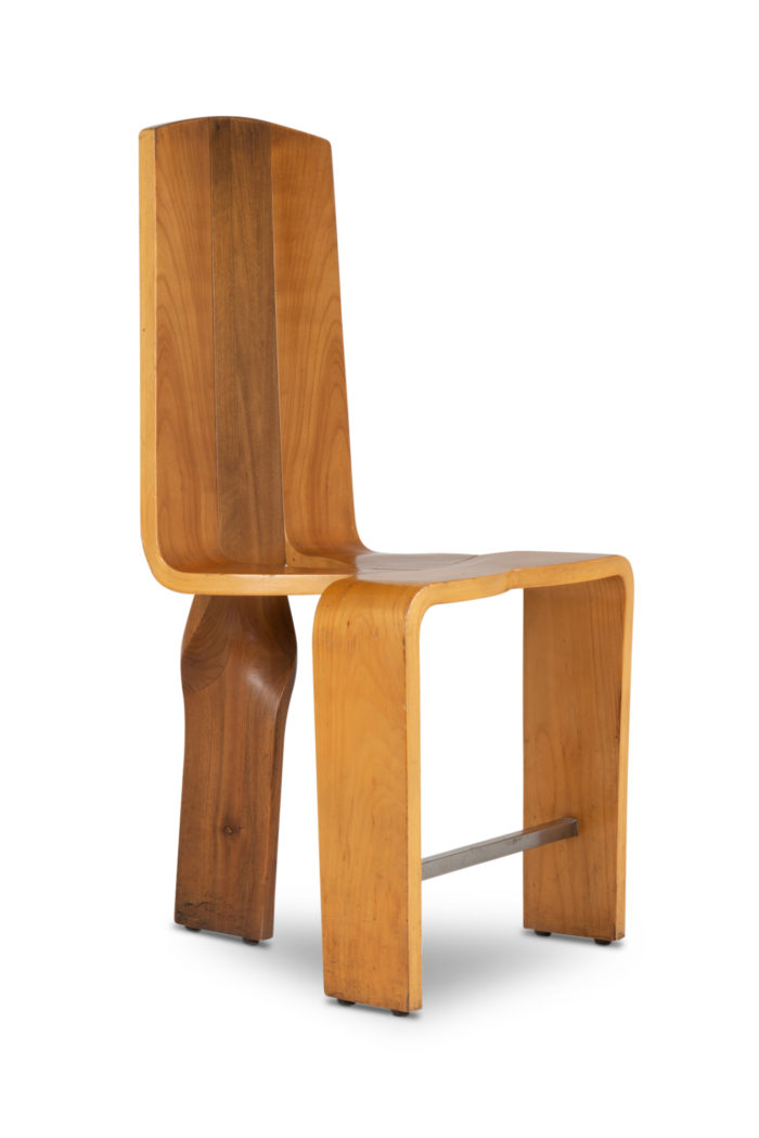 Series of eight chairs blond cherry wood, 1980s - one