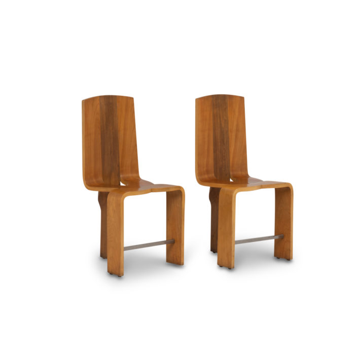 Series of eight chairs blond cherry wood, 1980s - a pair