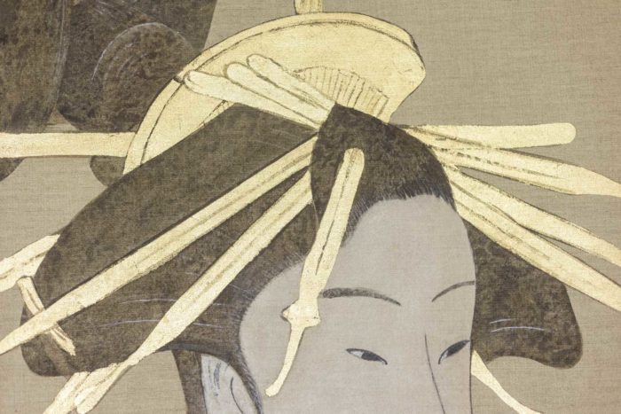 Geisha, toile peinte sur du lin, travail contemporain - autre vue du visage