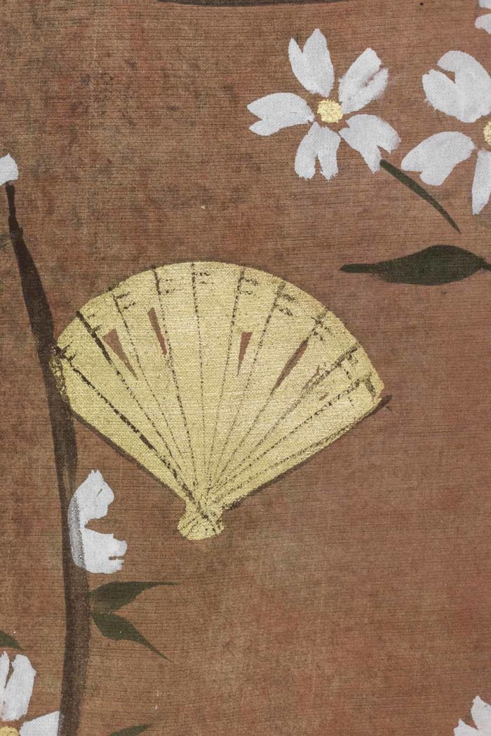 Geisha, toile peinte sur du lin, travail contemporain - évantail