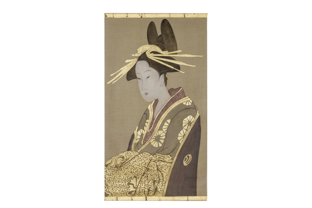 Toile peinte représentant une geisha, travail contemporain