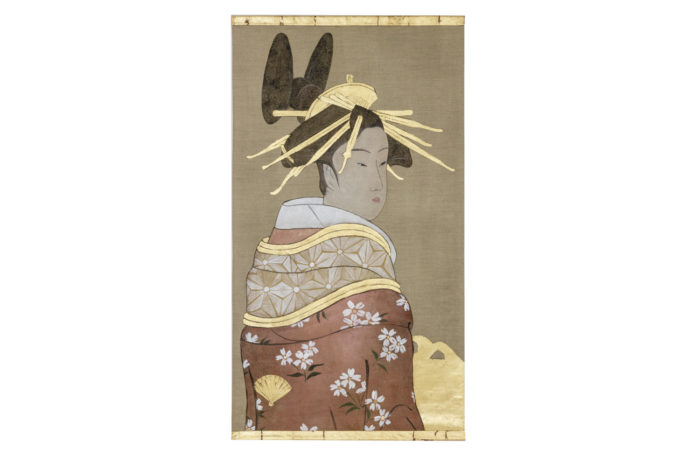 Geisha, toile peinte sur du lin, travail contemporain - face 2