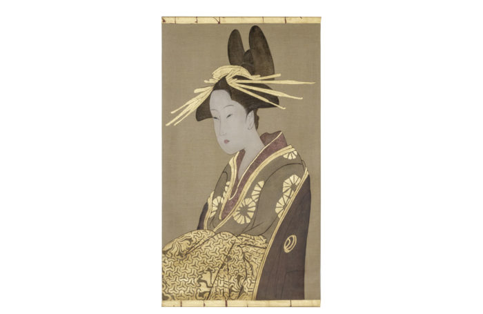 Geisha, toile peinte sur du lin, travail contemporain - face
