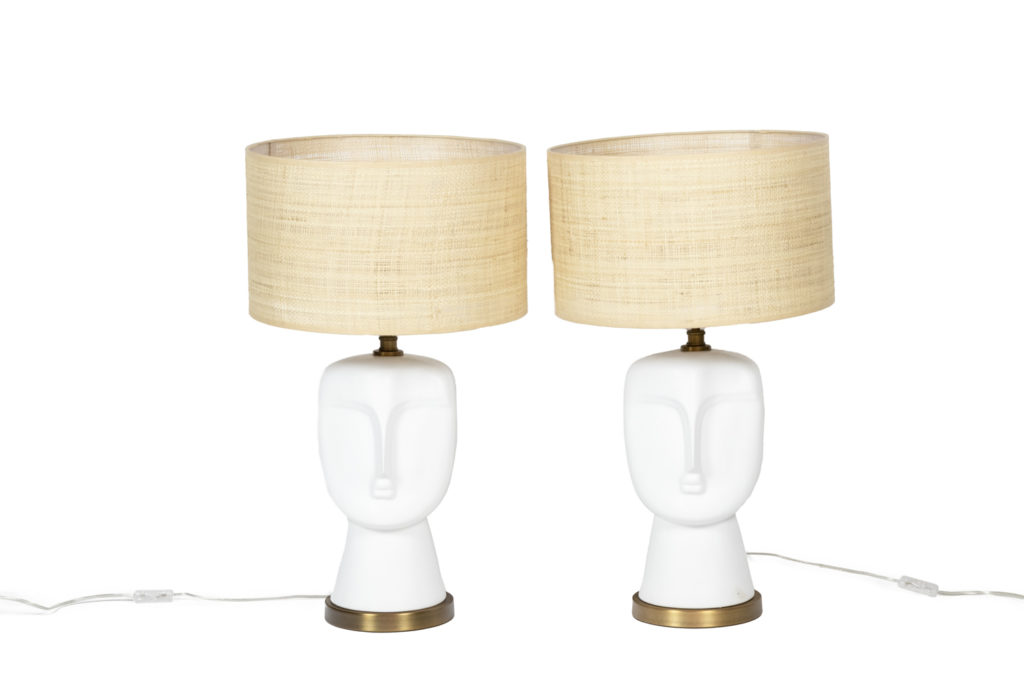 Pair of white and matte opaline lamps, 20th century