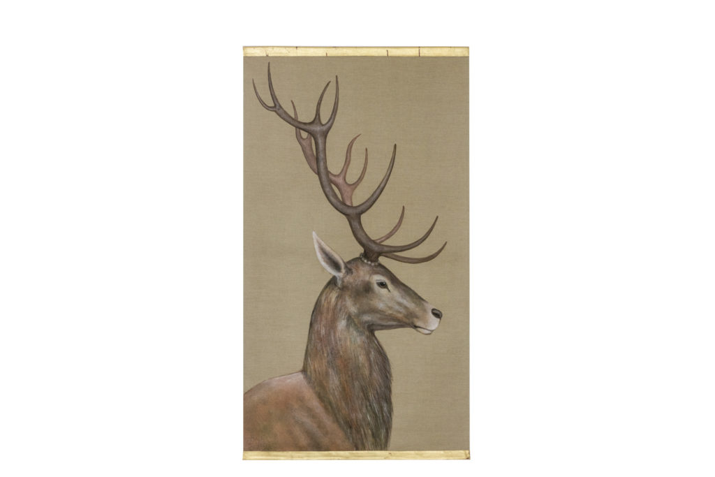 Painted canvas representing a deer, contemporary work