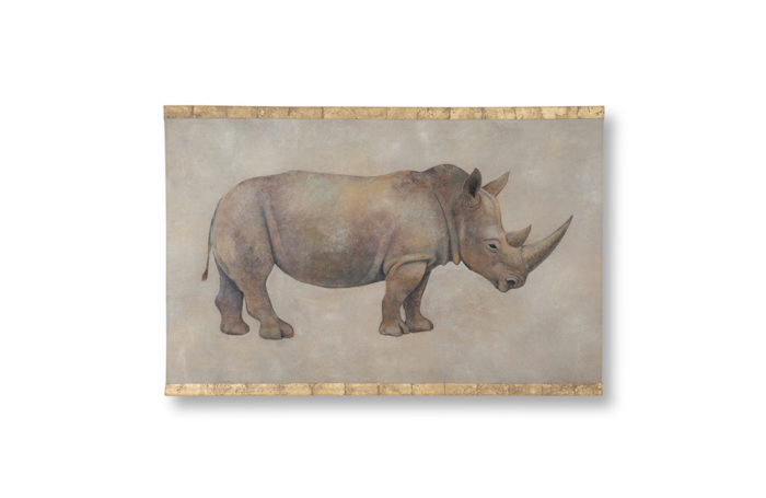 Rhinocéros peint sur une toile en lin - face