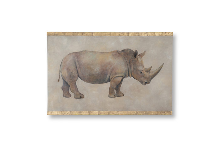 Rhinocéros peint sur une toile en lin - face