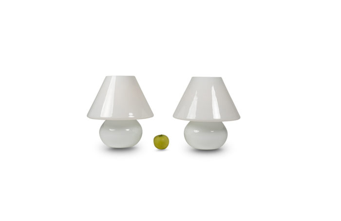 Pair of white opaline lamps, 1990s