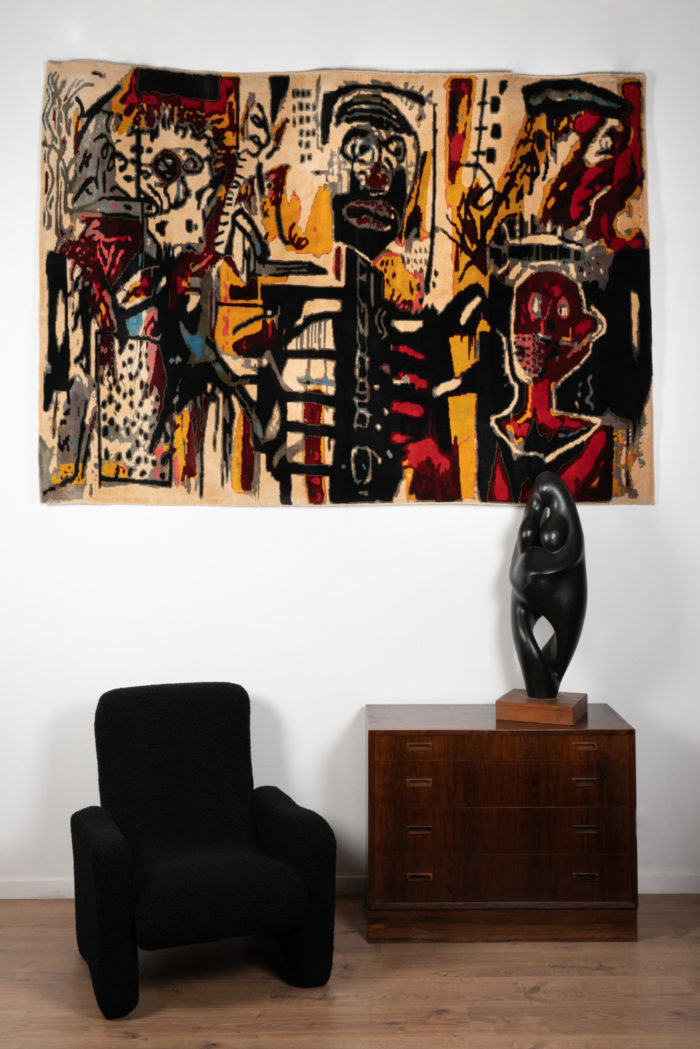 After Jean-Michel Basquiat. Rug, or tapestry « Notary». Contemporary work - staging