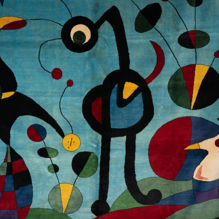 After Joan Miro. Rug, or tapestry, in wool. Contemporary work