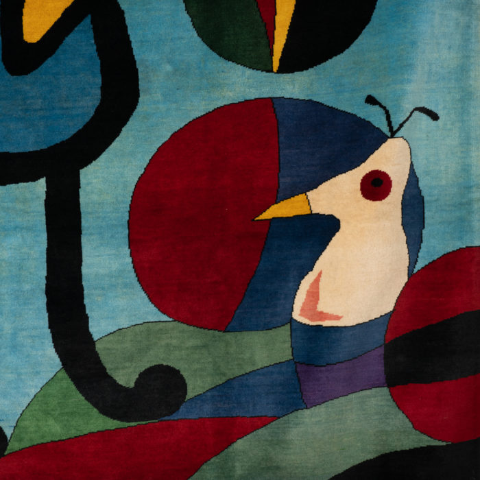 After Joan Miro. Rug, or tapestry, in wool. Contemporary work