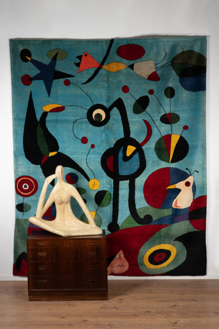 After Joan Miro. Rug, or tapestry, in wool. Contemporary work