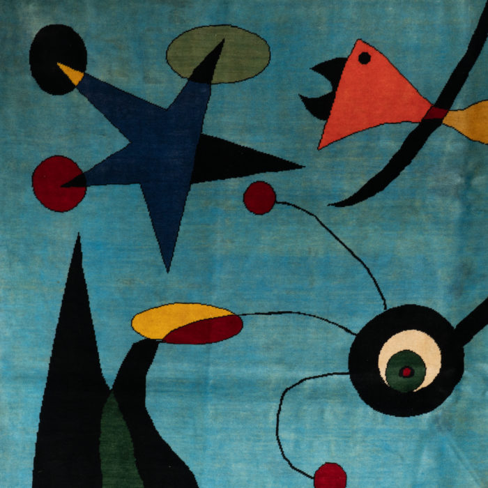 After Joan Miro. Rug, or tapestry, in wool. Contemporary work