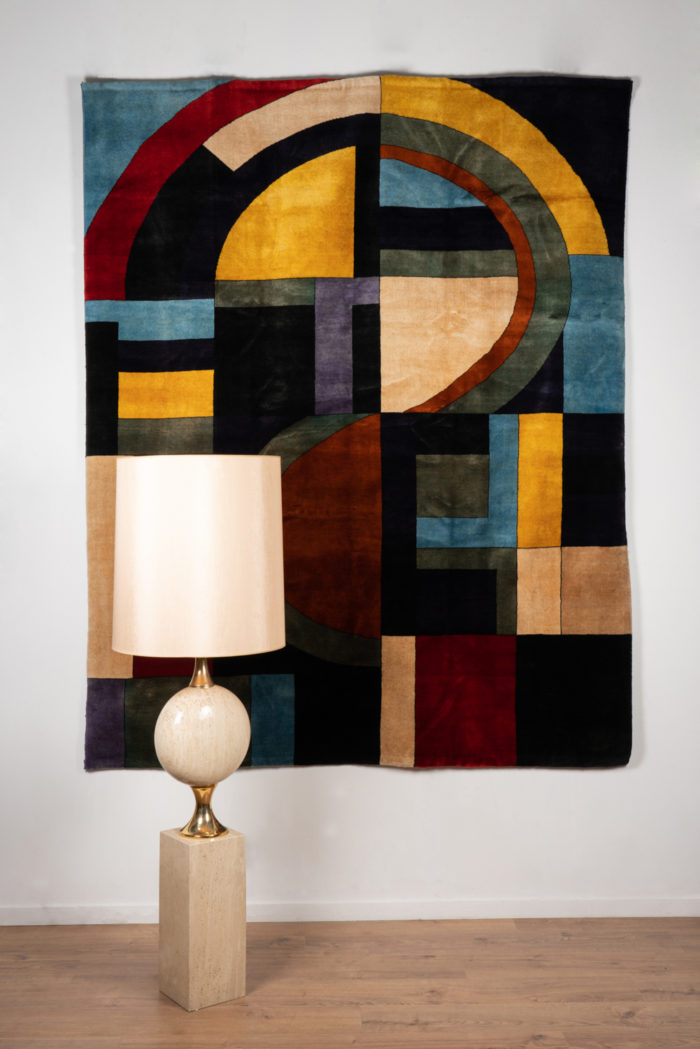 Rug, or tapestry, geometric and in wool. contemporary work - staging