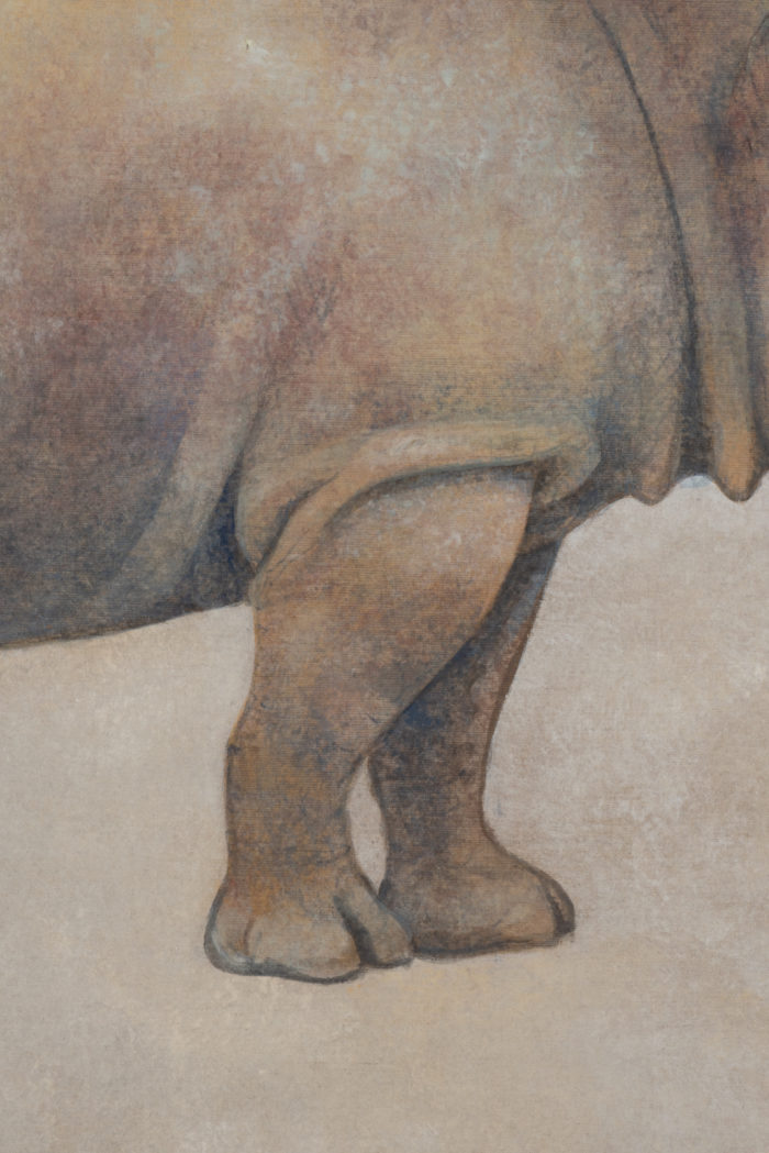 Toile peinte sur du lin représentant un rhinocéros - zoom