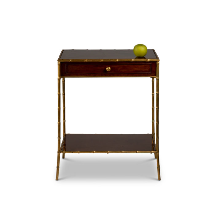 Table D’appoint En Acajou Moucheté Et Bronze Doré, Années 1970
