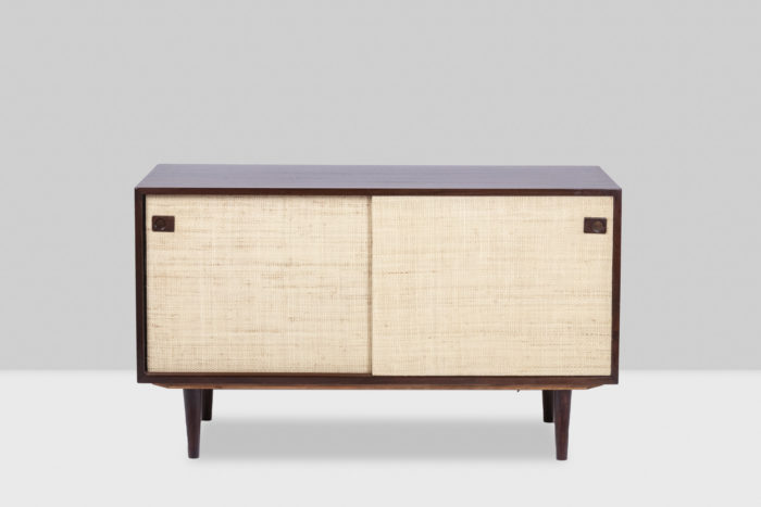 Sideboard in rosewood and raffia, 1970s - closed