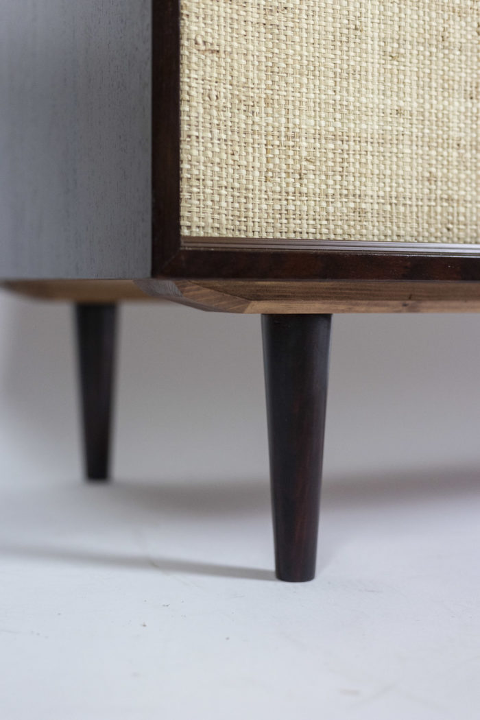 Sideboard in rosewood and raffia, 1970s - focus base