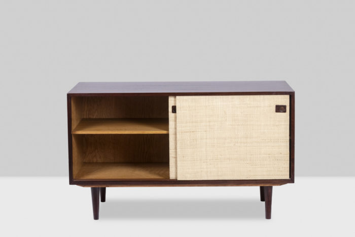 Sideboard in rosewood and raffia, 1970s - open
