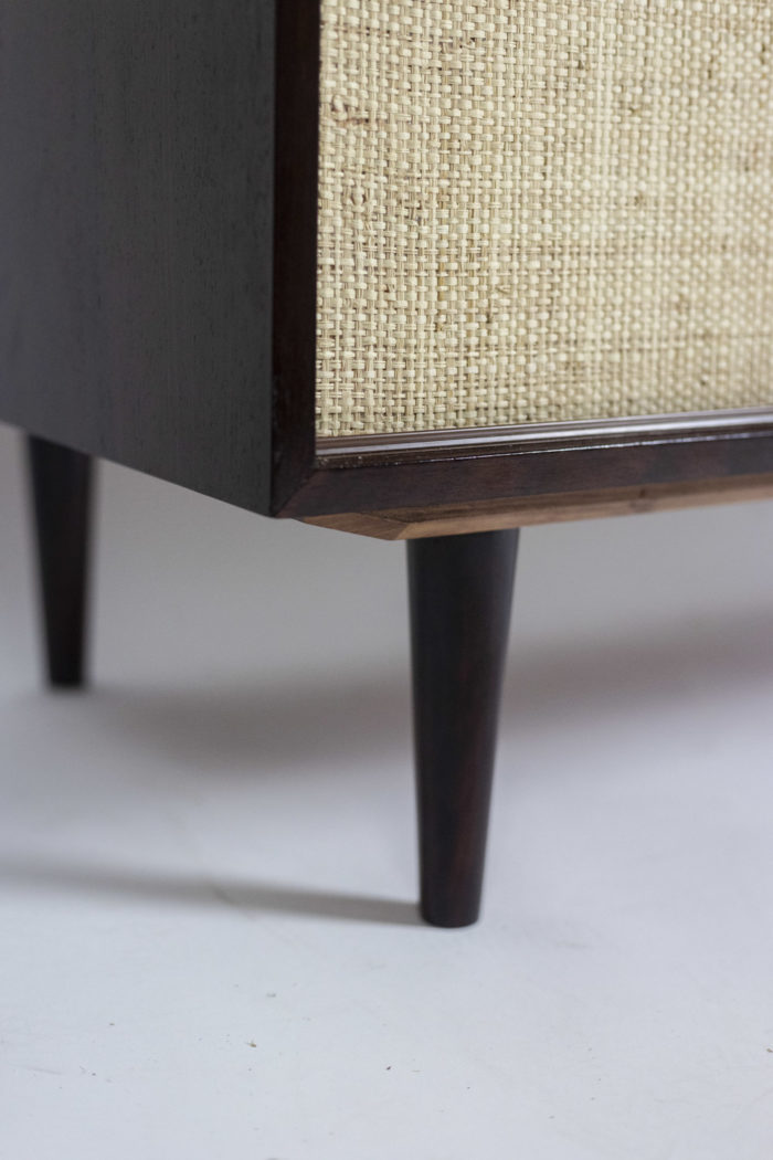 Sideboard in rosewood and raffia, 1970s - base