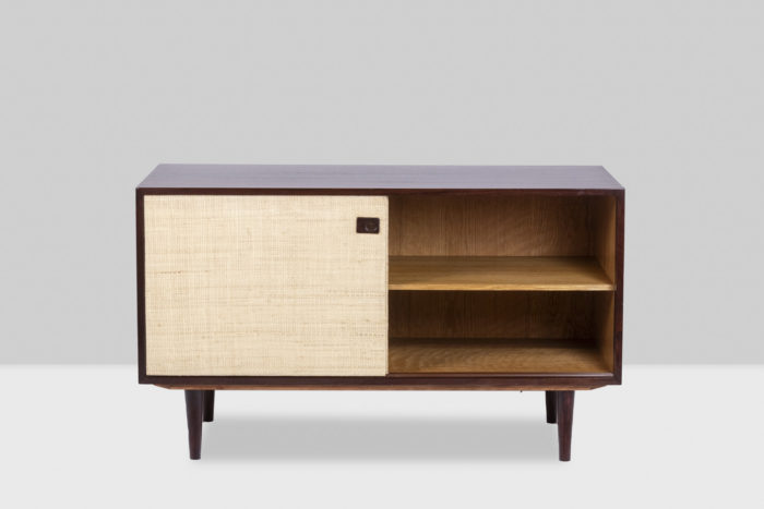 Sideboard in rosewood and raffia, 1970s - door open