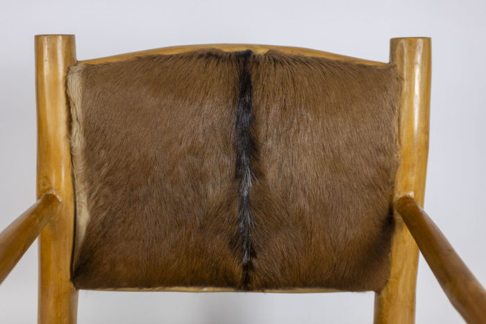 Brutalist style armchair in elm and goatskin, 1970s - seatback