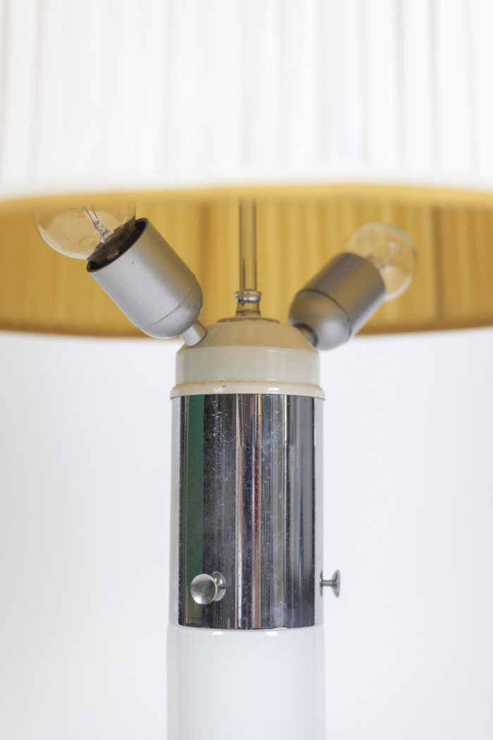 White glass lamp decorated with a brown and yellow spiral, 1970s - top