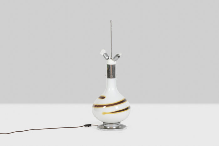 White glass lamp decorated with a brown and yellow spiral, 1970s - without lampshade