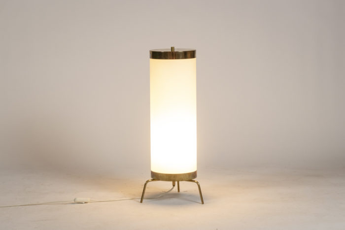 Lamp in white opaline and golden brass, 1970s - lighted