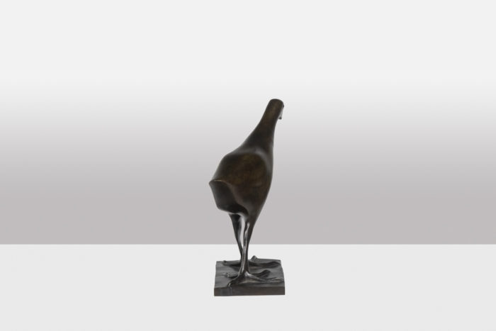 Sculpture intitulée Poule d'eau. Bronze à patine brune, fonte à la cire perdue - dos
