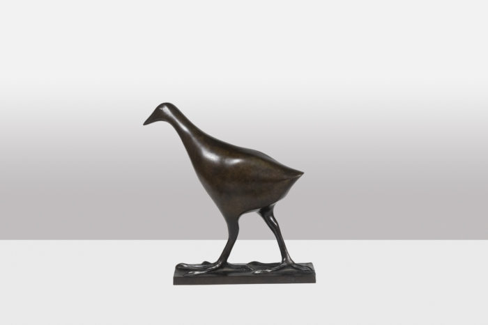 Sculpture intitulée Poule d'eau. Bronze à patine brune, fonte à la cire perdue - profil.jpg