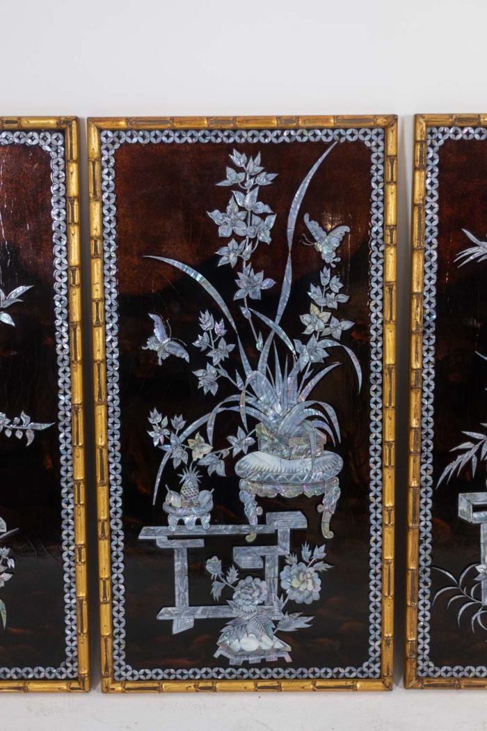 Set of four Vietnamese lacquer panels. 1950s.