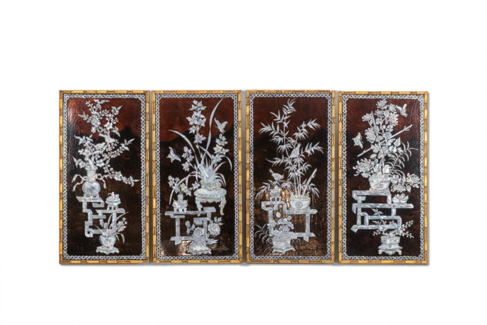 Set of four Vietnamese lacquer panels. 1950s.