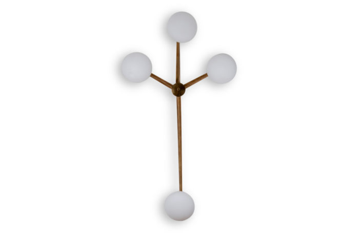 Angelo Lelli. Wall lamp, or suspension, in brass and opaline. Contemporary.