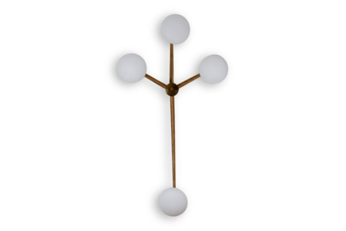 Angelo Lelli. Wall lamp, or suspension, in brass and opaline. Contemporary.